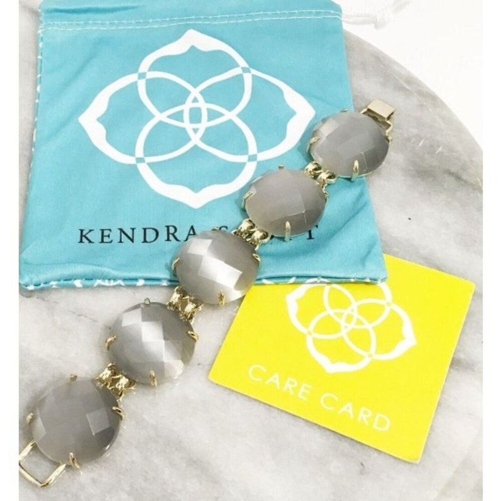 NEW Kendra Scott Cassie Slate Cat Eye Link Bracelet 14k Gold Plated 8"
